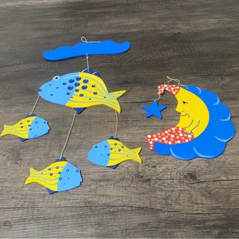 Wood Fish & Moon Mobile From Poland